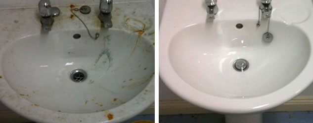 before and after pictures of a sink cleaning